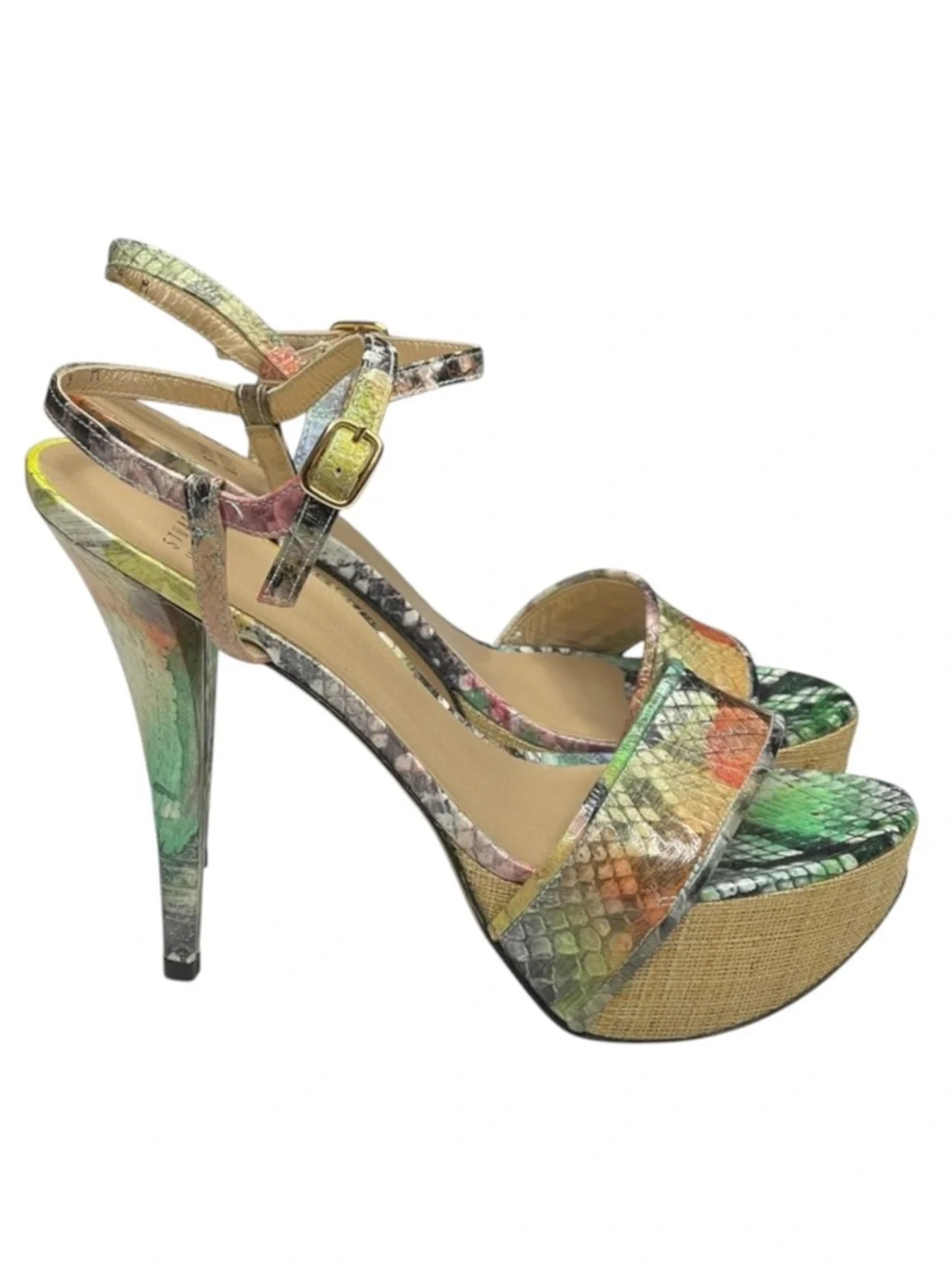 Stuart Weitzman 𒀭Pretty Python Platform Heel Sandal 𒀭Color Patent Leather 𒀭9B